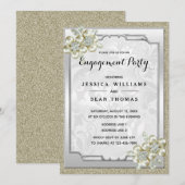 Floral Gem Silver ingelijst, Goud & Zilver Verlovi Kaart (Voorkant / Achterkant)