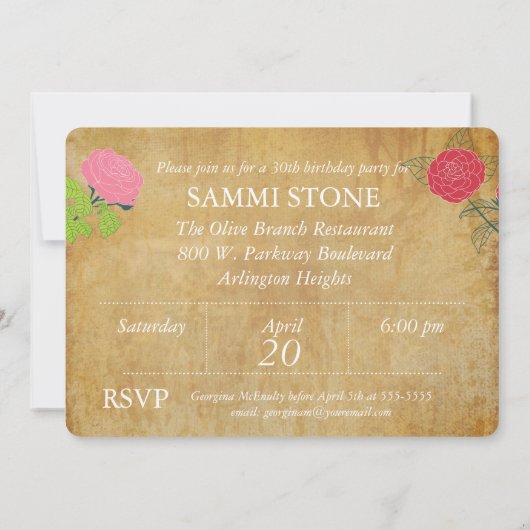 Floral gemengd op oud papier uitnodiging (Achterkant)