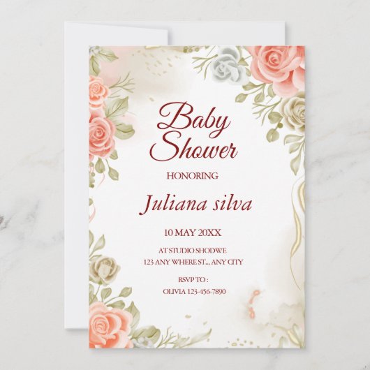 Floral Gender Neutral Baby shower Invitation Kaart (Voorkant)