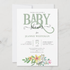 Floral GENDER NEUTRAL BABY SHOWER Invitation Kaart