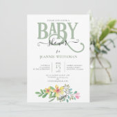 Floral GENDER NEUTRAL BABY SHOWER Invitation Kaart (Staand voorkant)