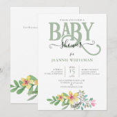 Floral GENDER NEUTRAL BABY SHOWER Invitation Kaart (Voorkant / Achterkant)