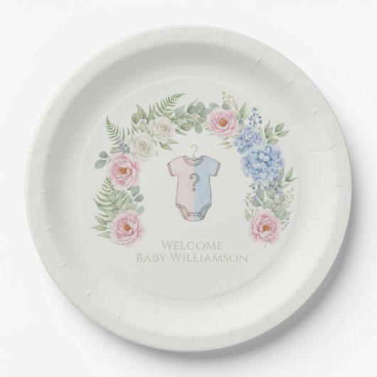 Floral Gender Reveal Party Plate Papieren Bordje (Voorkant)