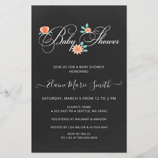 Floral Genderneutraal Baby shower uitgenodigd (Voorkant)