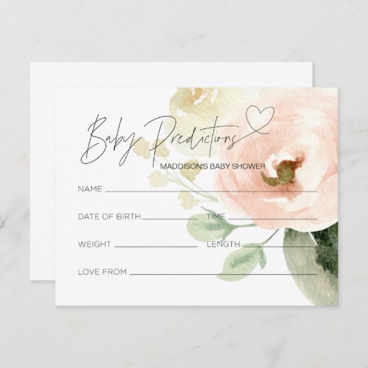 Floral Genderneutraal Baby shower Voorspelling Kaa Informatiekaartje (Voorkant / Achterkant)