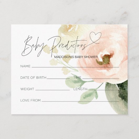 Floral Genderneutraal Baby shower Voorspelling Kaa Informatiekaartje (Voorkant)