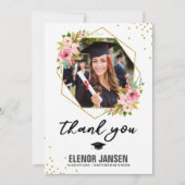Floral Geometric Afstuderen Hand Lettering Foto Bedankkaart (Voorkant)