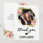 Floral Geometric Afstuderen Hand Lettering Foto Bedankkaart (Voorkant / Achterkant)