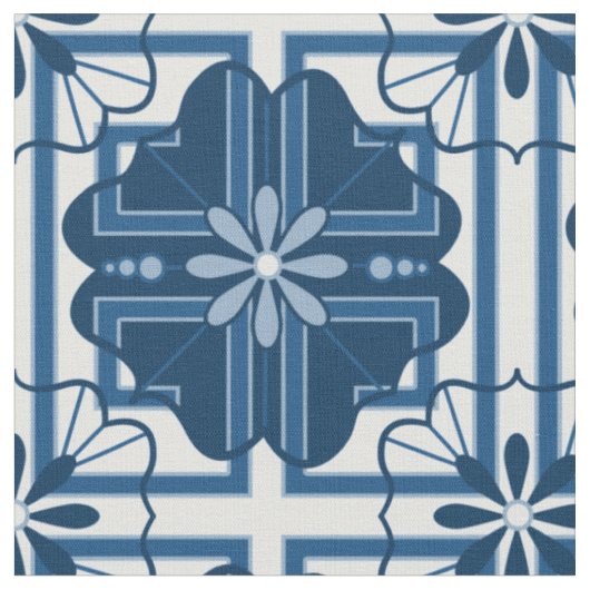 Floral Geometric Classic Blue Stof (Close Up)