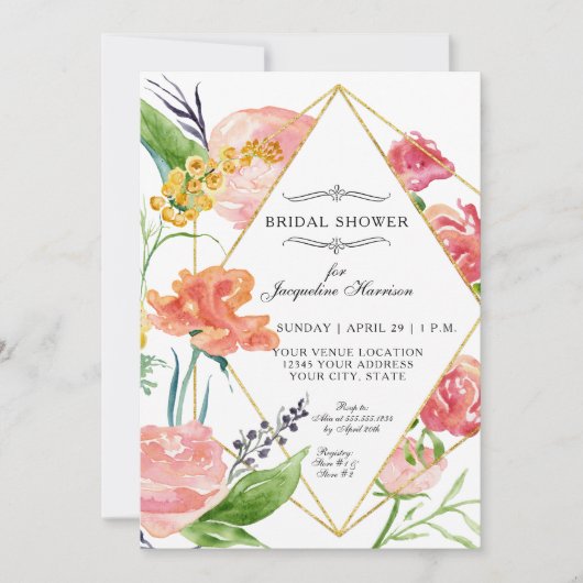 Floral Geometric Gold Flowers van de moderne Water Kaart (Voorkant)