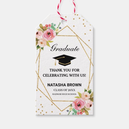 Floral Geometric Gold Glitter Afstuderen Favor Cadeaulabel (Voorkant)