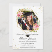 Floral Geometric Gold Glitter Afstuderen Foto Kaart (Voorkant)