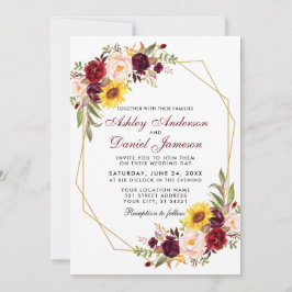 Floral Geometric Gold Lijst Burgundy Wedding Kaart