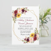 Floral Geometric Gold Lijst Burgundy Wedding Kaart (Staand voorkant)