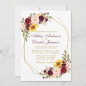 Floral Geometric Gold Lijst Wedding Burgundy Kaart (Voorkant)