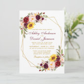 Floral Geometric Gold Lijst Wedding Burgundy Kaart (Staand voorkant)