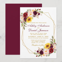 Floral Geometric Gold Lijst Wedding Burgundy Kaart