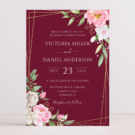 Floral Geometric Gold Wedding de Bourgogne Waterve Kaart