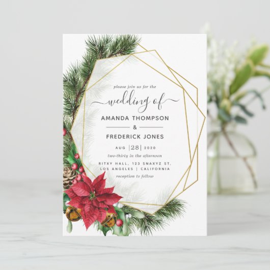 Floral Geometric Kerstbruiloft Kaart (Staand voorkant)