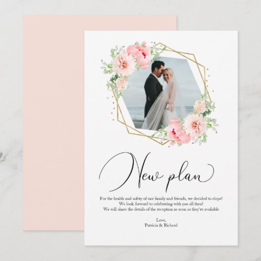 Floral Geometric New Plan Elopement Receptie Kaart (Voorkant / Achterkant)
