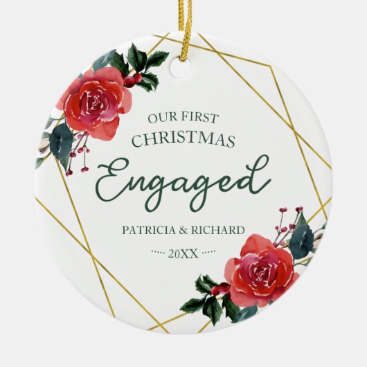 Floral Geometric Ons eerste kerstfeest Keramisch Ornament (Voorkant)