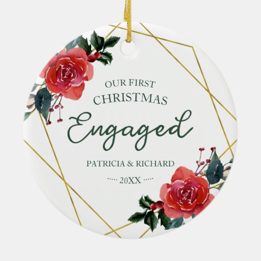 Floral Geometric Ons eerste kerstfeest Keramisch Ornament (Achterkant)