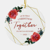 Floral Geometric Ons Eerste Kerstfeest Samen Keramisch Ornament (Voorkant)