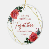 Floral Geometric Ons Eerste Kerstfeest Samen Keramisch Ornament (Links)