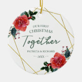 Floral Geometric Ons Eerste Kerstfeest Samen Keramisch Ornament (Voorkant)