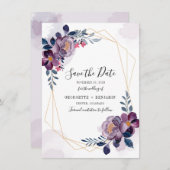 Floral Geometric Paars Foliage Weddenschap Save The Date (Voorkant / Achterkant)