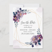 Floral Geometric Paars Foliage Weddenschap Save The Date (Voorkant)