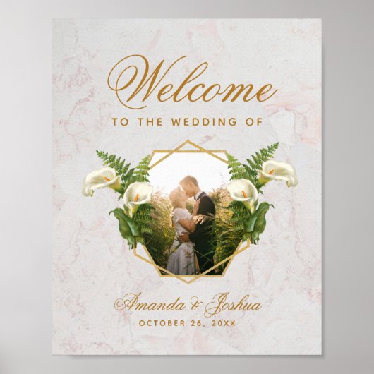 Floral Geometric Photo Calla Lilies Wedding Sign Poster (Voorkant)