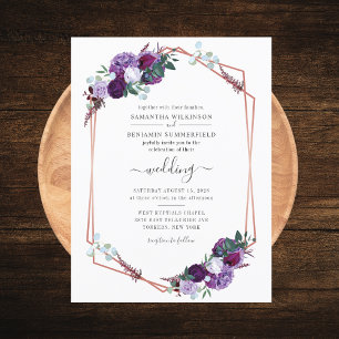Floral Geometric Purple Flowers Wedding Uitnodiging Briefkaart
