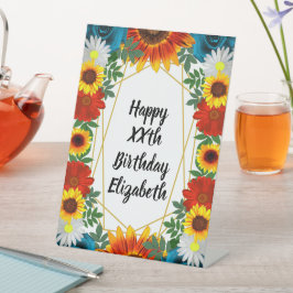 Floral geometric reclamebord met voetstuk