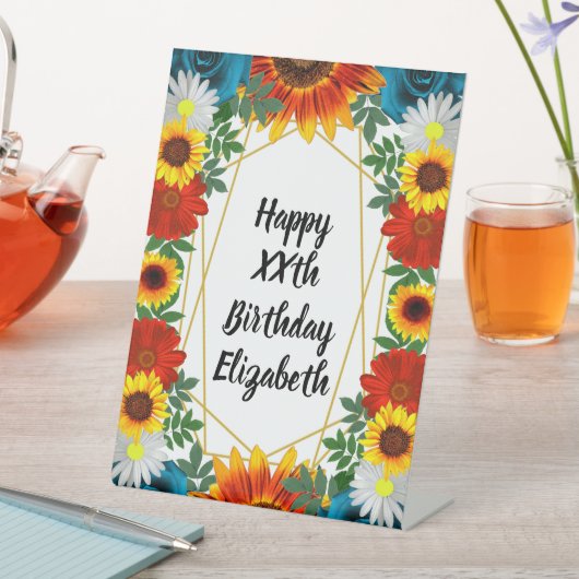 Floral geometric reclamebord met voetstuk (Insitu)