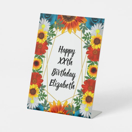 Floral geometric reclamebord met voetstuk (Voorkant)