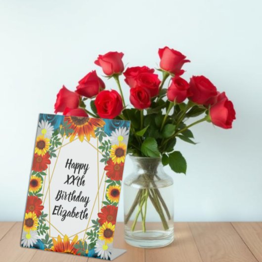 Floral geometric reclamebord met voetstuk