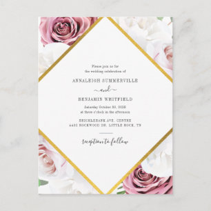 Floral Geometric Roos Gold Botanical Weddenschap Uitnodiging Briefkaart