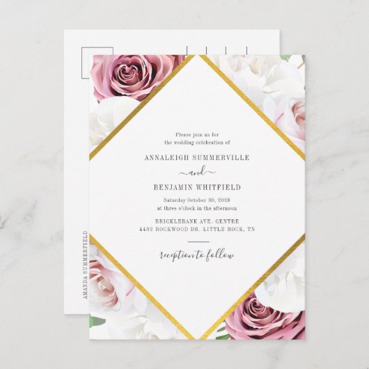 Floral Geometric Roos Gold Botanical Weddenschap Uitnodiging Briefkaart (Voorkant / Achterkant)