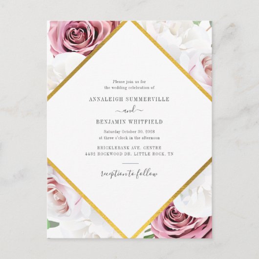Floral Geometric Roos Gold Botanical Weddenschap Uitnodiging Briefkaart (Voorkant)