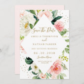 Floral Geometric Roze Blush Gold Save the Date Kaart (Voorkant / Achterkant)