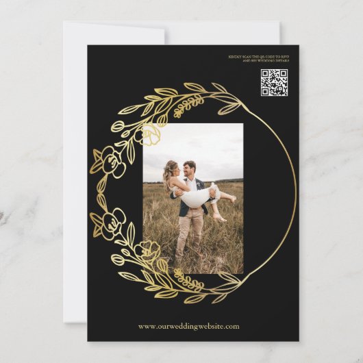 Floral Geometrical, QR Code, Monogram Fotobruiloft Kaart (Achterkant)