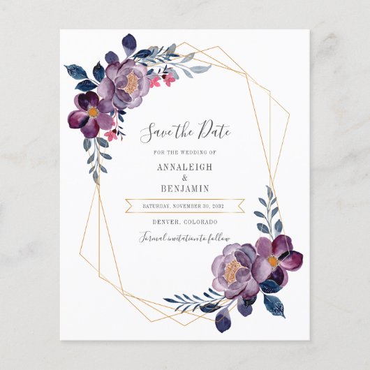 Floral geometrische bruiloft Save the Date Flyer (Voorkant)