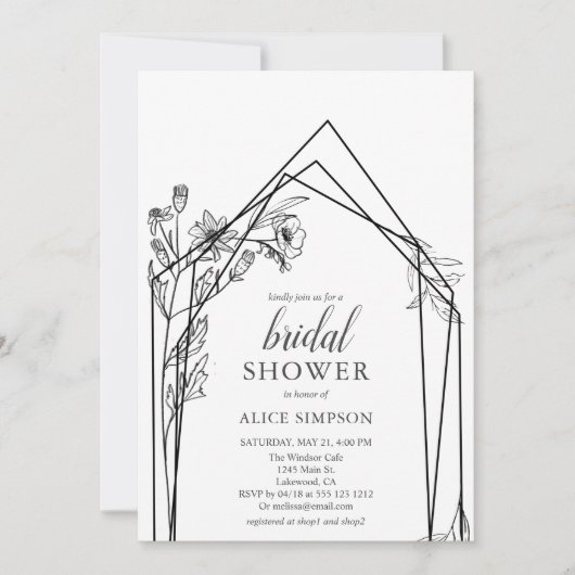 Floral geometrische elegante bruids douche uitnodi kaart (Voorkant)