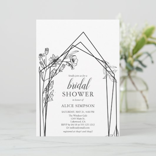 Floral geometrische elegante bruids douche uitnodi kaart (Staand voorkant)