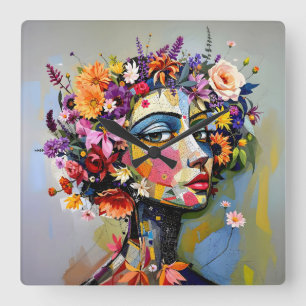 Floral Geometry – een botanisch portret Vierkante Klok