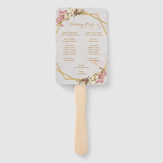 Floral Geometry Marble Gold Orchid huwelijksprogra Handwaaier (Achterkant)