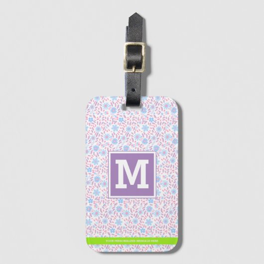 Floral gepersonaliseerd monogram bagagelabel (Voorkant (verticaal))
