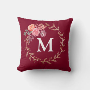 Floral gepersonaliseerd monogram kussen