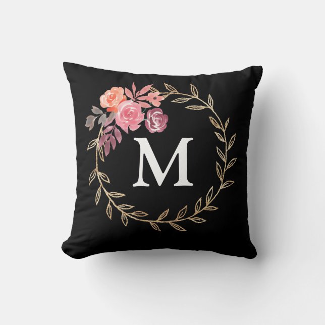 Floral gepersonaliseerd monogram kussen (Voorkant)